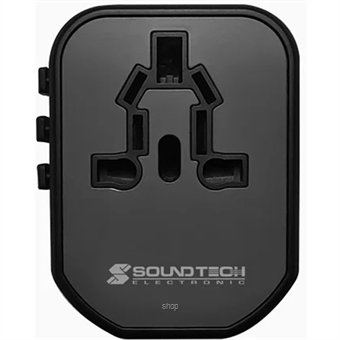 316597_1 Soundteoh Travel Adaptor with 20W USB A+C Quick Charger Black - TA-620